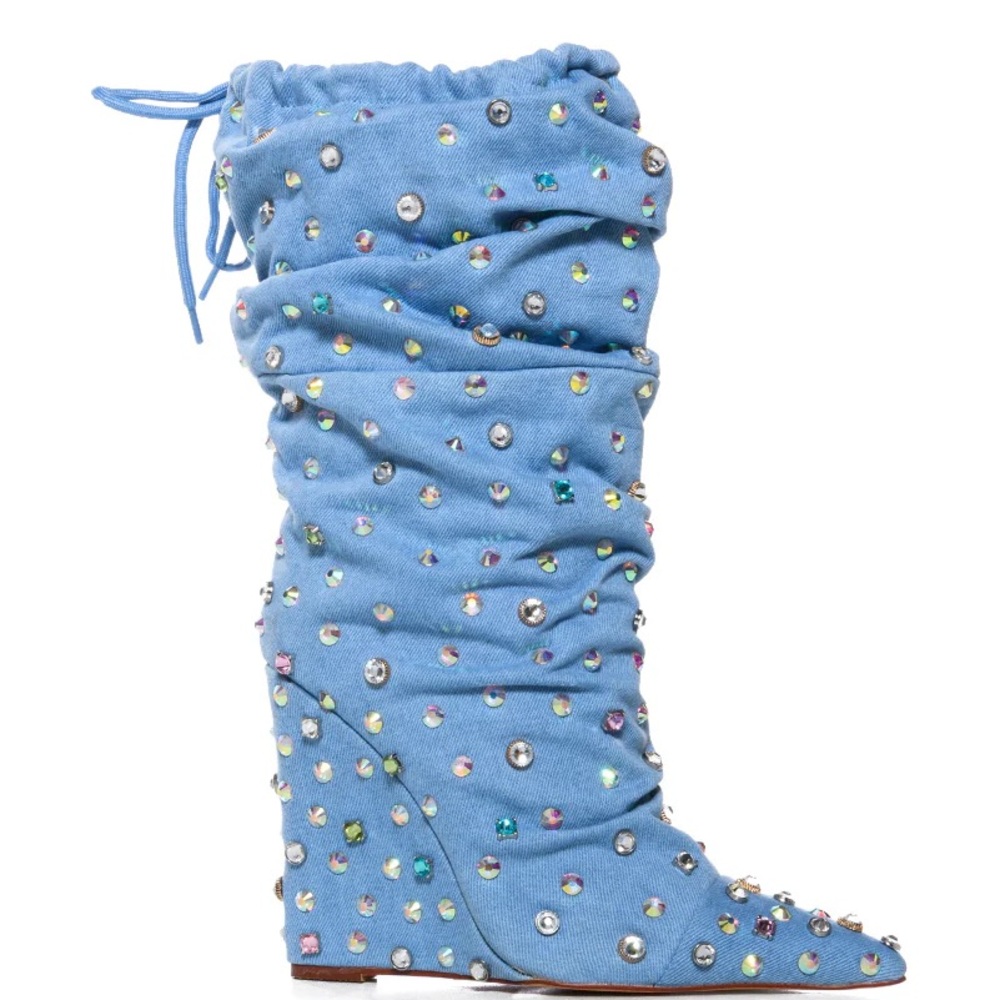 Size 10 AZALEA WANG MIDDLETON EMBELLISHED DENIM BOOTIE